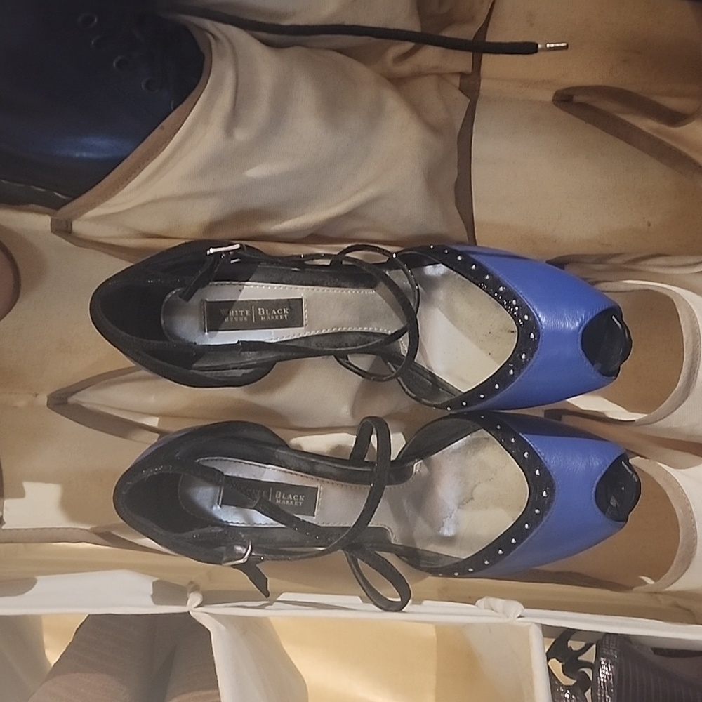 Lavender/black White house Black market peep toe heels